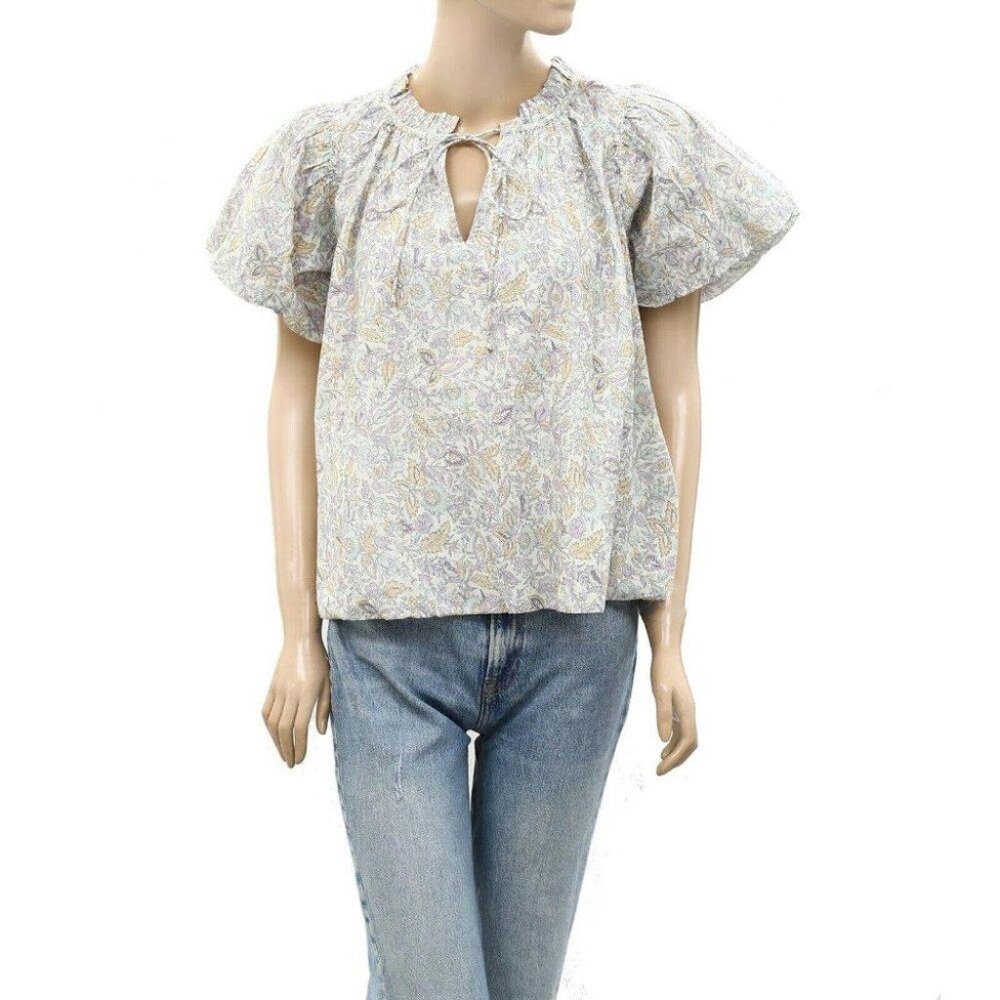 Love The Label Anthropologie Floral Printed Blouse Top Cotton Ruffle S